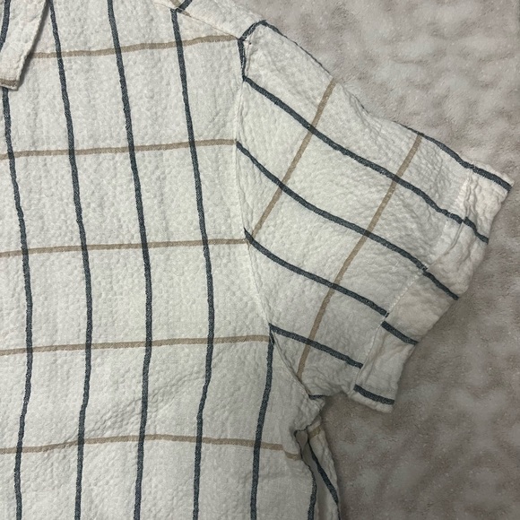 Tahari White Plaid Linen Cotton Blend Button Down Top - Picture 4 of 6